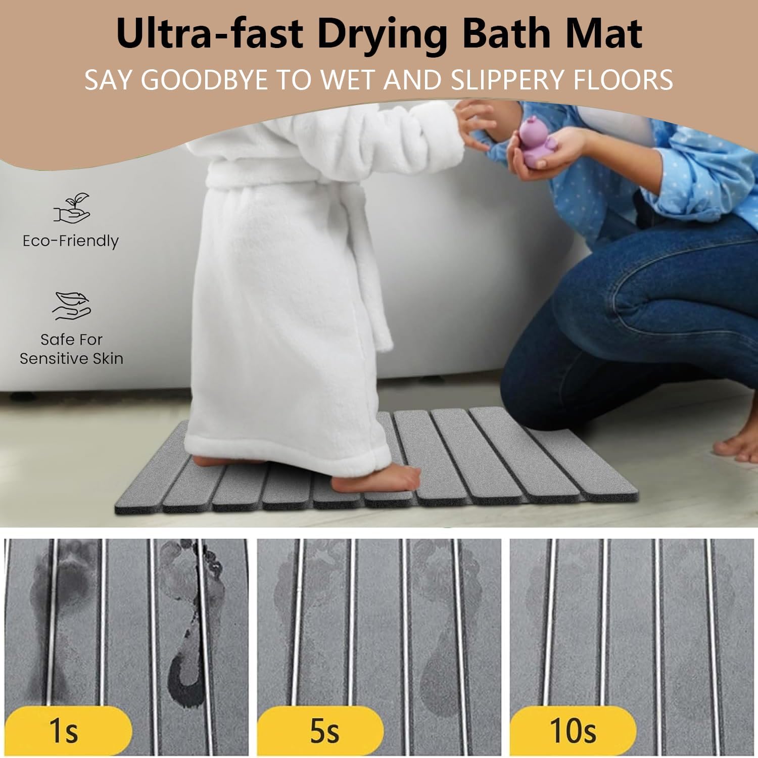 Exrp Foldable Stone Bath Mat, Diatomaceous Earth Shower Mat, Non-Slip Super Absorbent Quick Drying Bathroom Floor Mat, Natural, Easy to Clean - Image 4