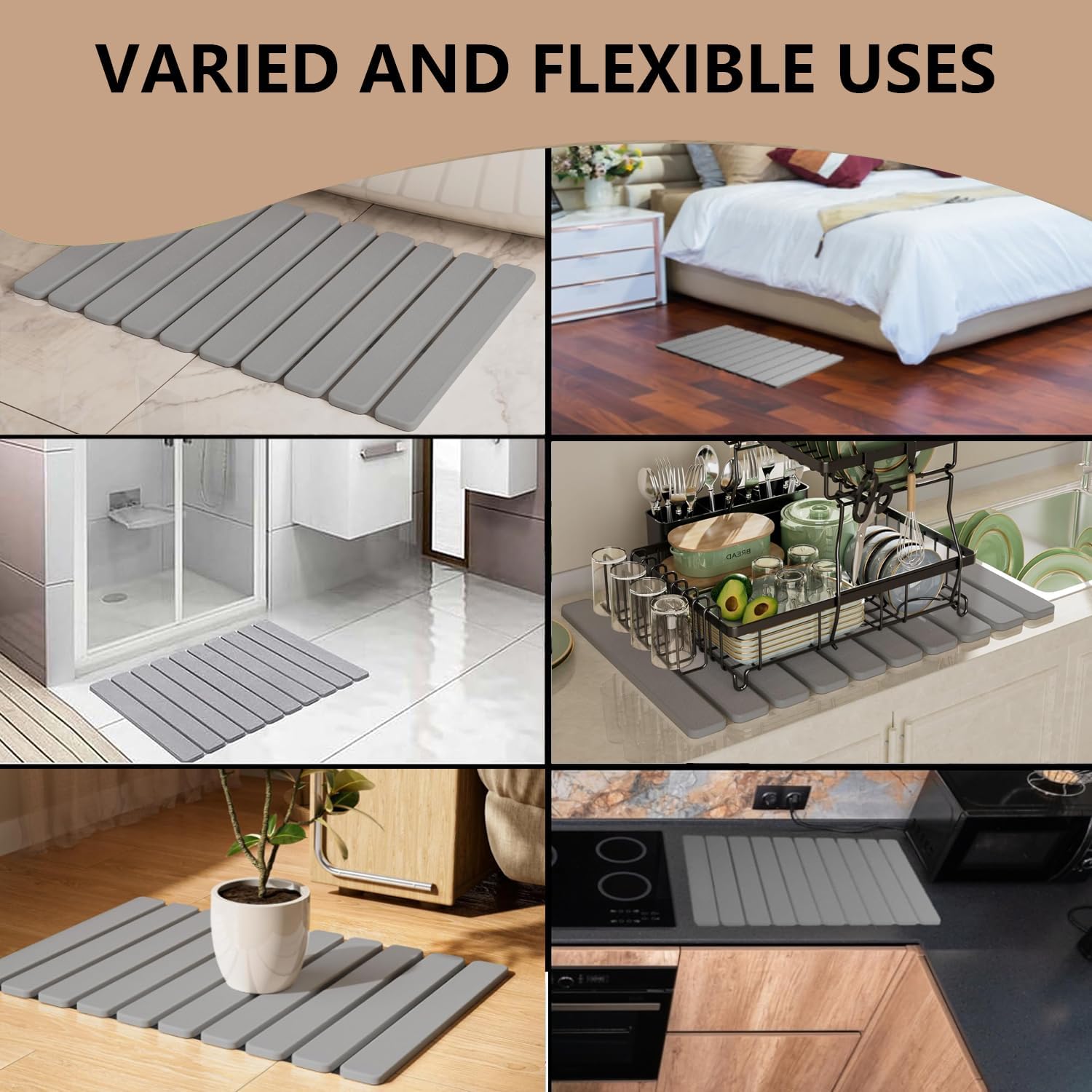 Exrp Foldable Stone Bath Mat, Diatomaceous Earth Shower Mat, Non-Slip Super Absorbent Quick Drying Bathroom Floor Mat, Natural, Easy to Clean - Image 6