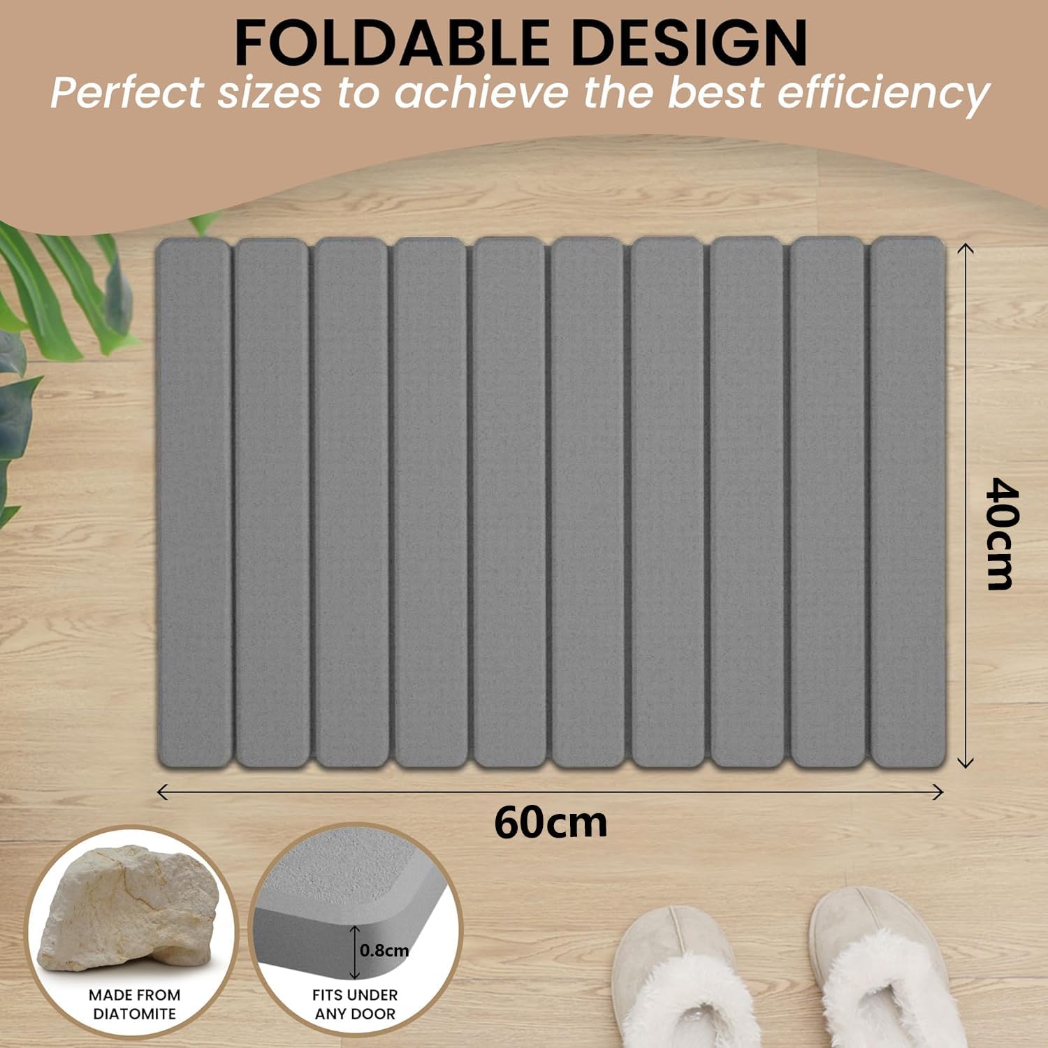 Exrp Foldable Stone Bath Mat, Diatomaceous Earth Shower Mat, Non-Slip Super Absorbent Quick Drying Bathroom Floor Mat, Natural, Easy to Clean - Image 3