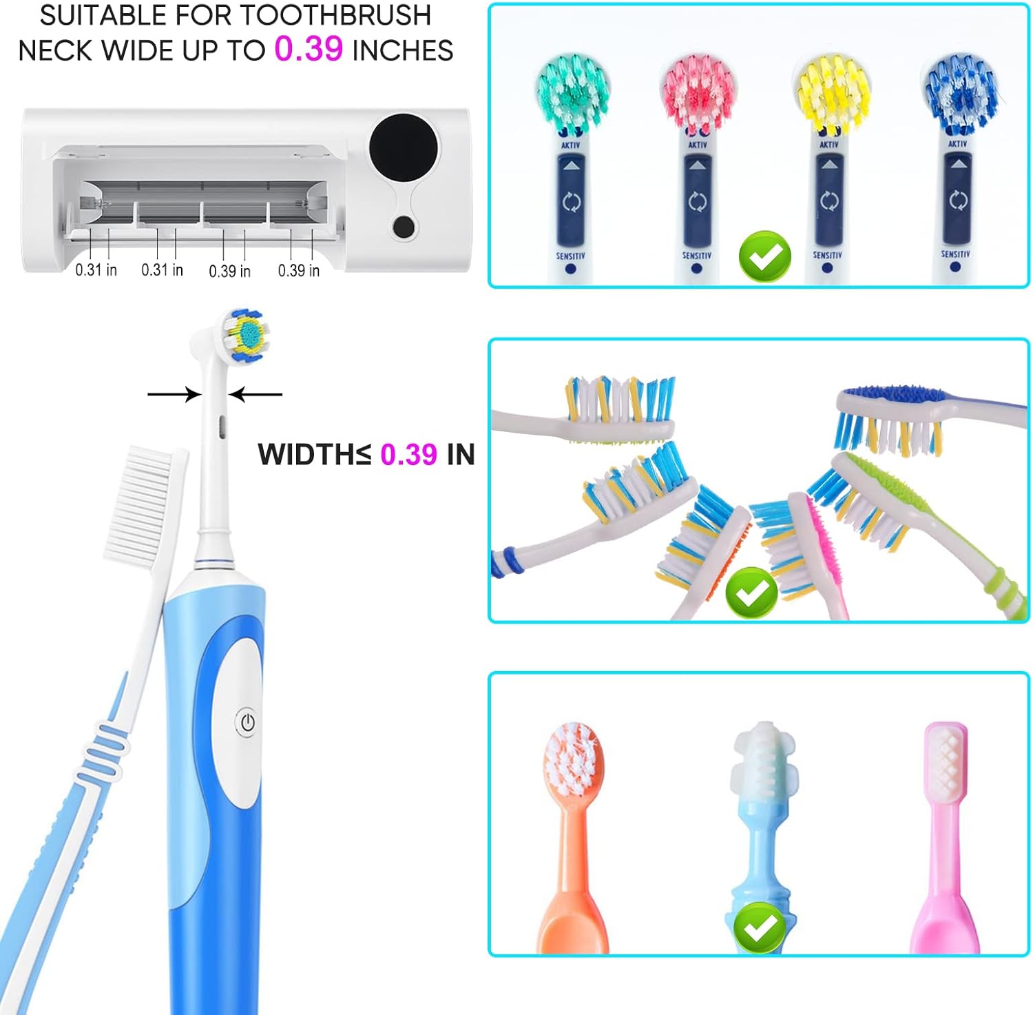 StarWin UV Toothbrush Cleaner, Timer Function, Rechargeable Tooth Brush Holder Wall-Mounted for Bathroom, No Drilling, 4 Slots - Image 3