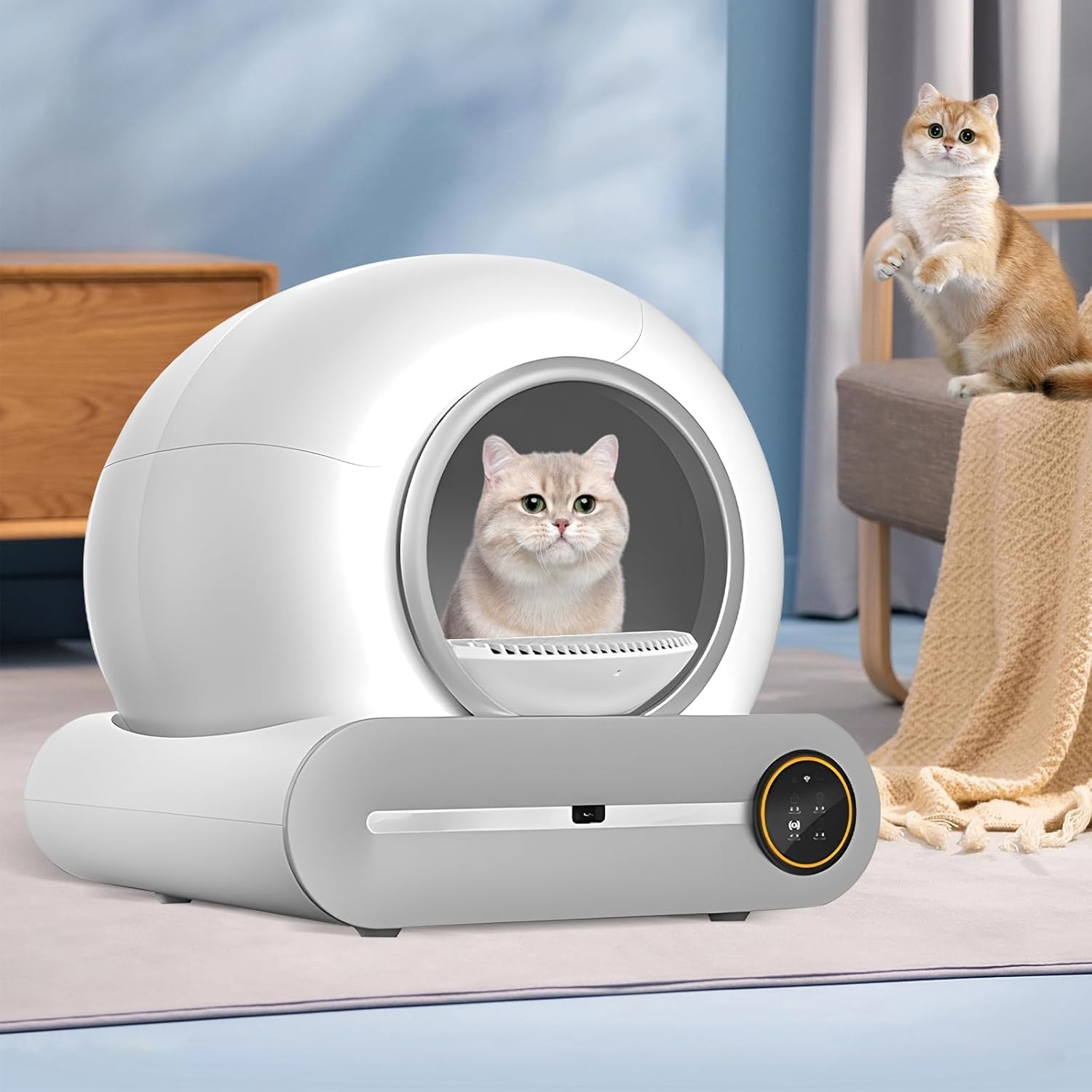 SKY-TOUCH Smart Self Cleaning Cat Litter Box,65L+ 9L Extra Large Capacity Upgraded Automatic Self Litter Box, APP Control/Odor Removal/Safety Protection/Low Noise for Cats 1-8kg,1 Roll Trash Bag - Image 7