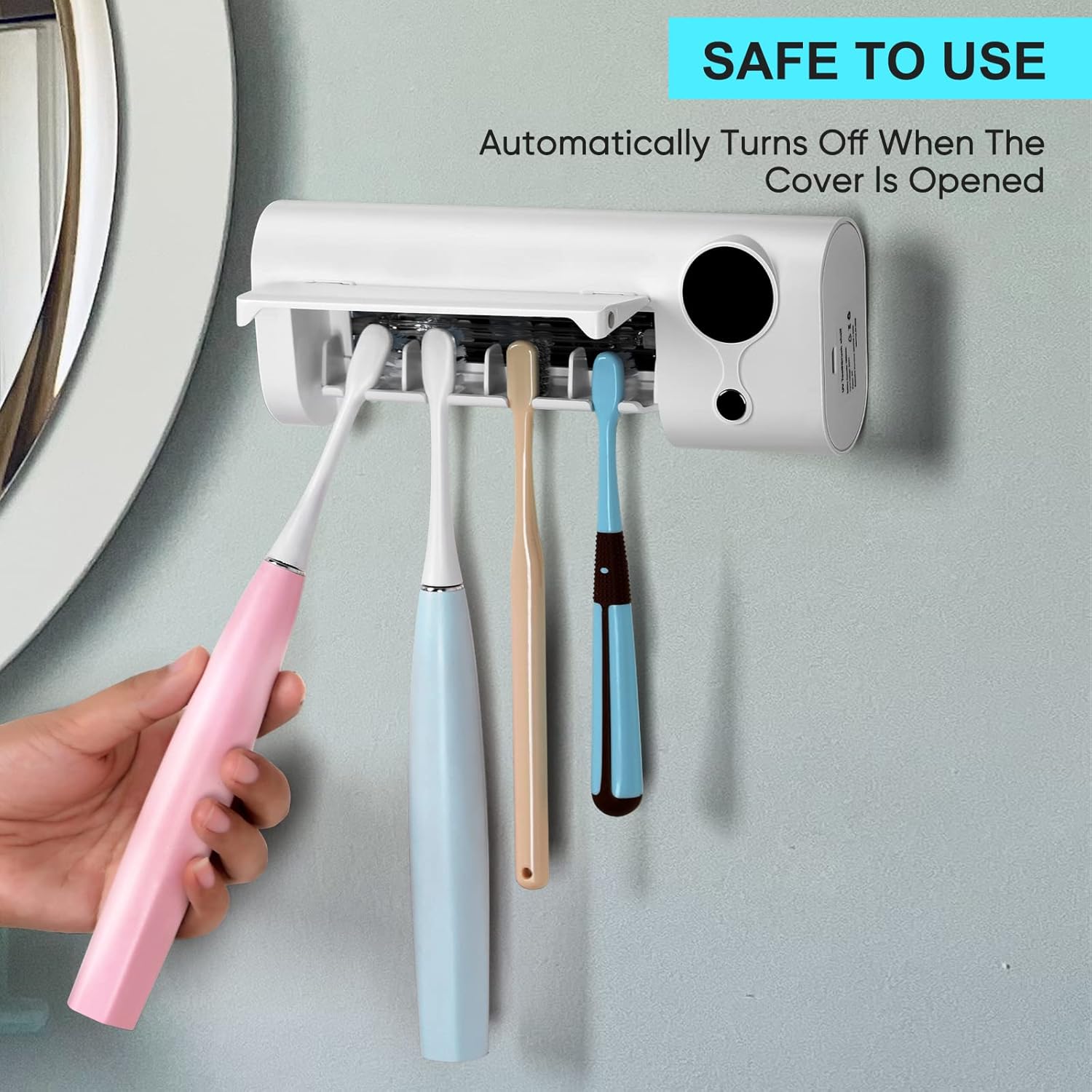 StarWin UV Toothbrush Cleaner, Timer Function, Rechargeable Tooth Brush Holder Wall-Mounted for Bathroom, No Drilling, 4 Slots - Image 7