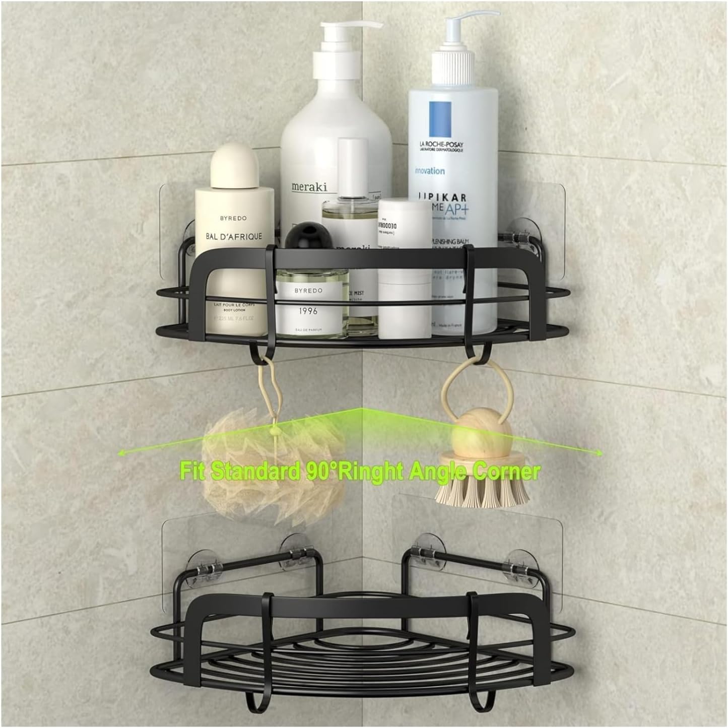 Black Metal Shower Caddy – Floating Bathroom Organizer with Heavy-Duty Adhesive, 2 PC - Image 7