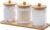 MahMir Bathroom Jars Qtip Holder, Apothecary Jars, Acrylic Cotton Ball Holder, Clear Bathroom Canisters with Bamboo Lids for Cotton Swab and Brush (3 Jars and 1 Tray Pack)