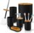 6-pcs Bathroom Accessory Set, | Bamboo Black Bathroom Set Includes Toothbrush Cup & Holder, Soap Dispenser, Soap Dish, Durable Toilet Brush with Holder – Modern Trash Can (BLACK)