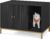 Feandrea Cat Litter Cabinet, Cat House, Cat Toilet, with Scratching Mat, High Legs, for Cats, Side Table, 80 x 50 x 55 cm, Black and Gold PCL007B01