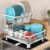 MAJALiS Dish Drainer Rack, 2 Tier Dish Drainer with Drip Tray and Drainer Mat, Stainless Steel Dish Rack with Utensil Holder, Swivel Spout, Draining Board for Kitchen Counter, White